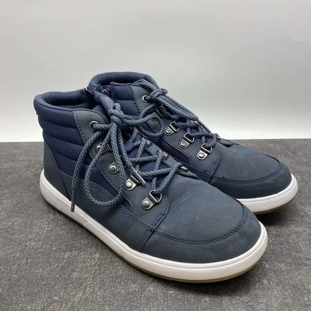 Cat & Jack Damien Boots Boys Size 6 Navy Blue Side Zip Lace Up Shoes F00011213